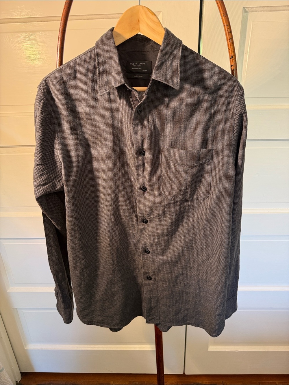 Rag & Bone Gray Micro Check Button Up Shirt Classic Fit M